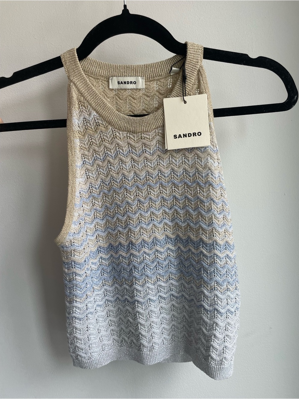 Sandro Metallic Chevron Knit Tank Top in Gold and Light Purple